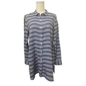Garnet Hill Women's Shirt Small Blue / White Stripe Linen Button Down Tunic